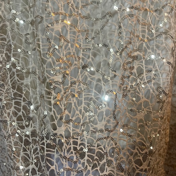New with tags cream evening gown with champagne gold sequined overlay lace. - Picture 12 of 13
